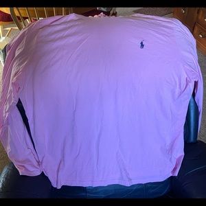 Men’s Polo long sleeve hoodie T-shirt in pink.